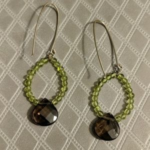 Artisan earrings Peridot &Smokey topaz